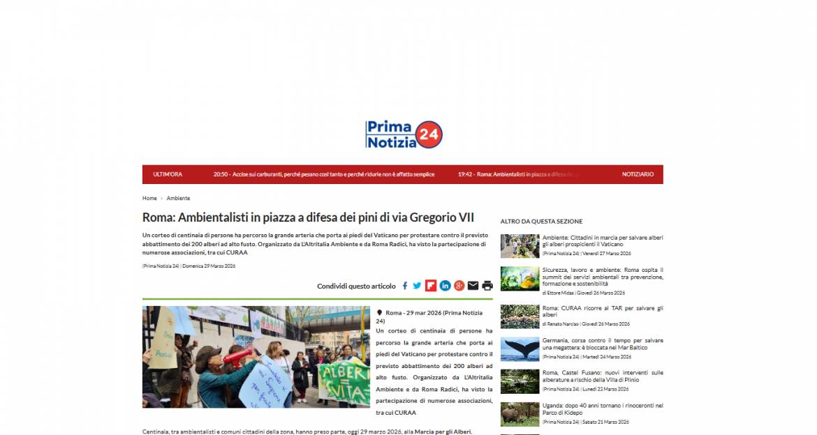 Roma: L&rsquo;Altritalia organizza Marcia degli Alberi