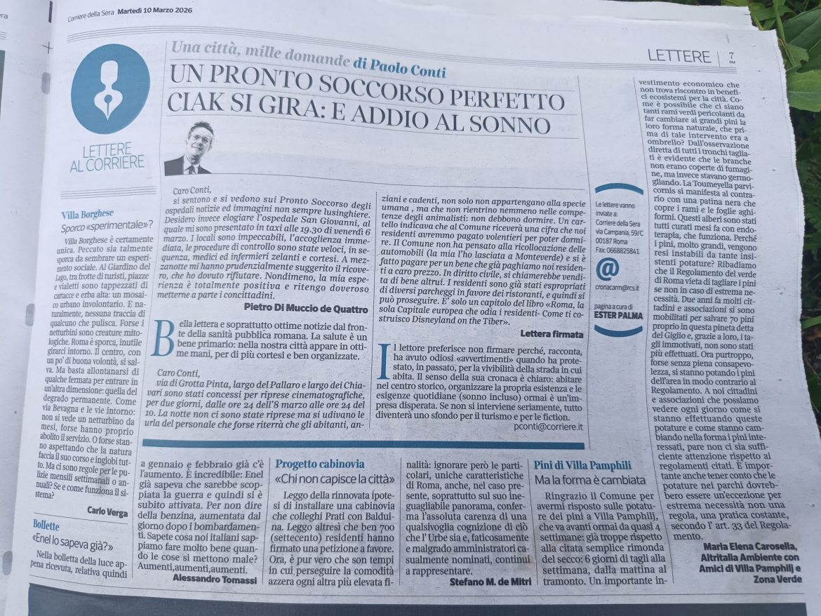 Roma-Villa Pamphili: Continuano le battaglie a protezione del verde pubblico