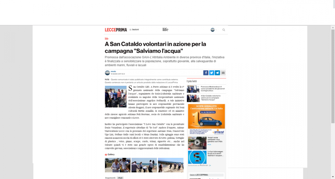 Salviamo l’Acqua: di noi dicono anche a Roma e a Lecce