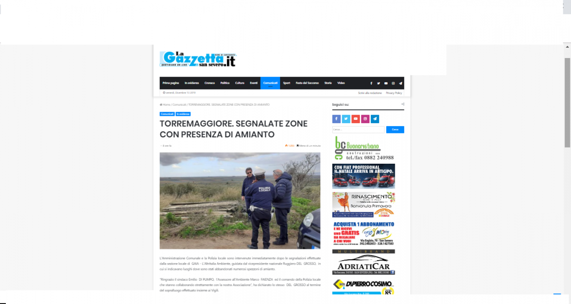 rassegna torremaggiore bis 12 12 19 Torremaggiore (FG), autorità intervengono su discarica di amianto