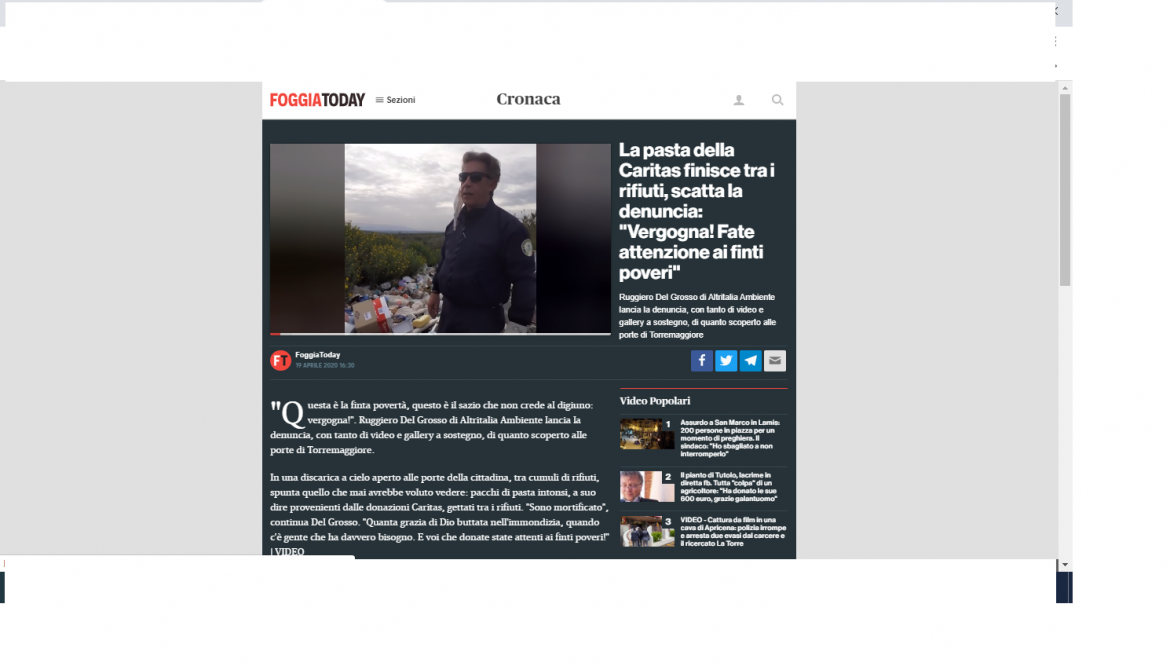 rassegna stampa FG 19 04 20 Le segnalazioni di spreco e di inquinamento dei volontari pugliesi