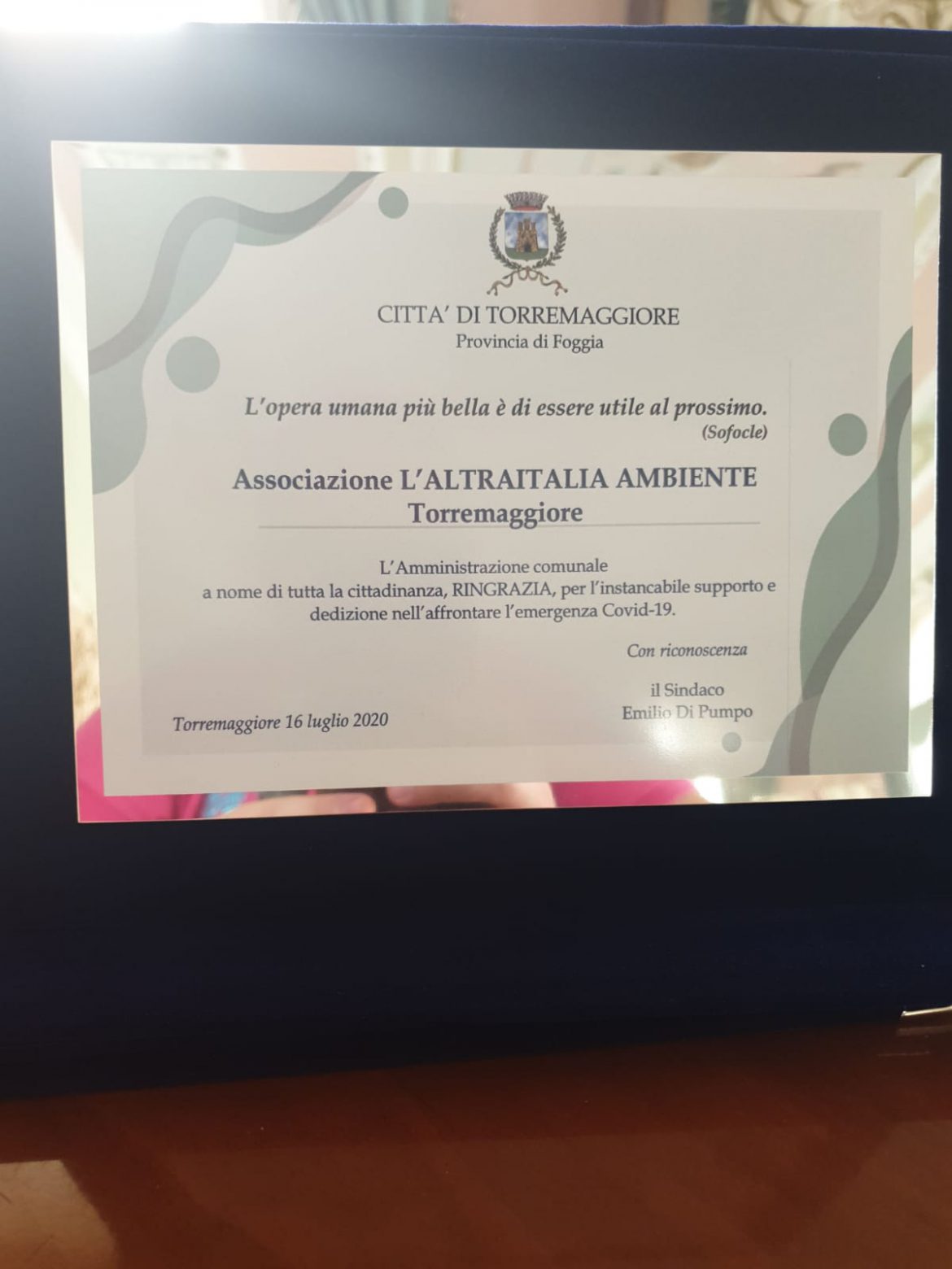 torre 43 La città di Torremaggiore assegnerà una targa di riconoscimento ai volontari de L’Altritalia Ambiente