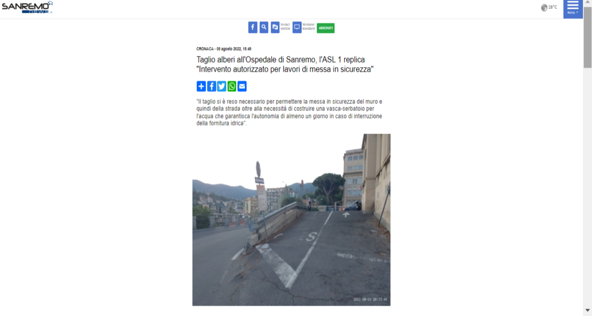 Diffida abbattimento alberi San Remo (IM), rassegna stampa