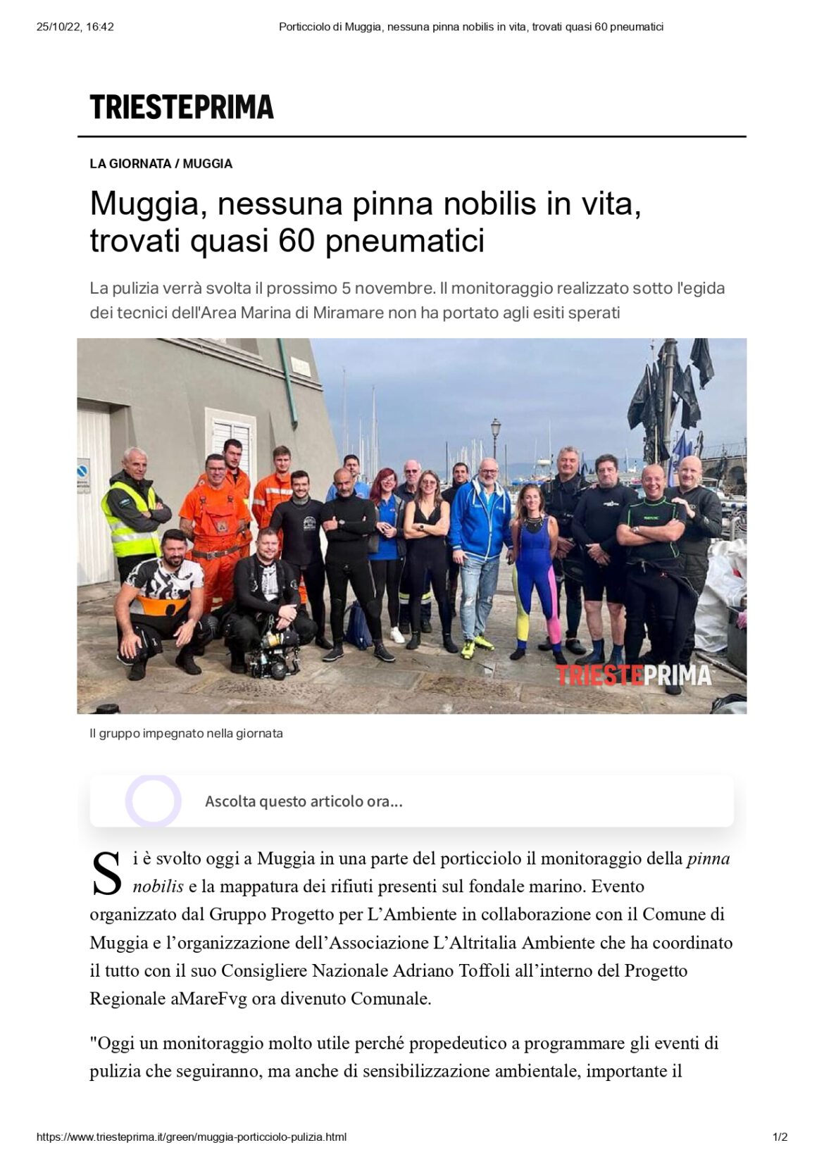 TRIESTE PRIMA 23 10 22_page-0001 Monitoraggio Pinna Nobilis e rifiuti a Muggia: Rassegna Stampa