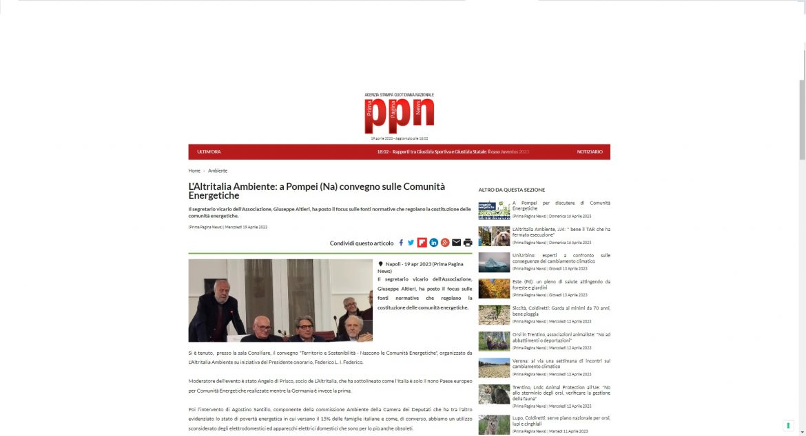 La stampa a proposito del convegno sulle comunità energetiche