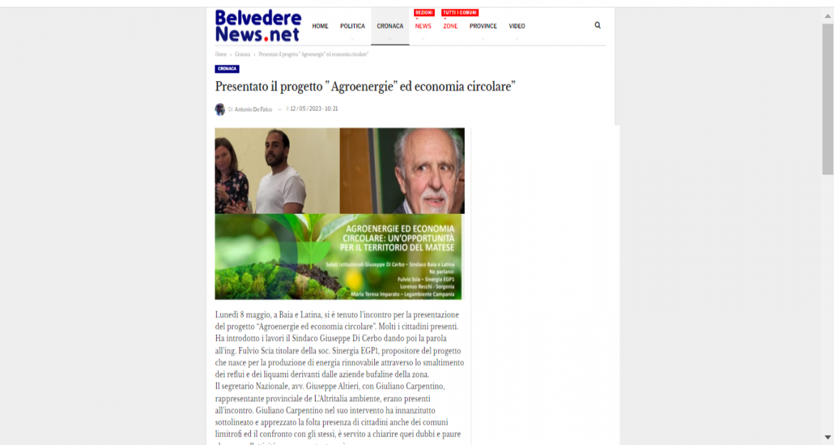 Agroenergie: Il convegno di Baia e Latina (CE) riportato dai media