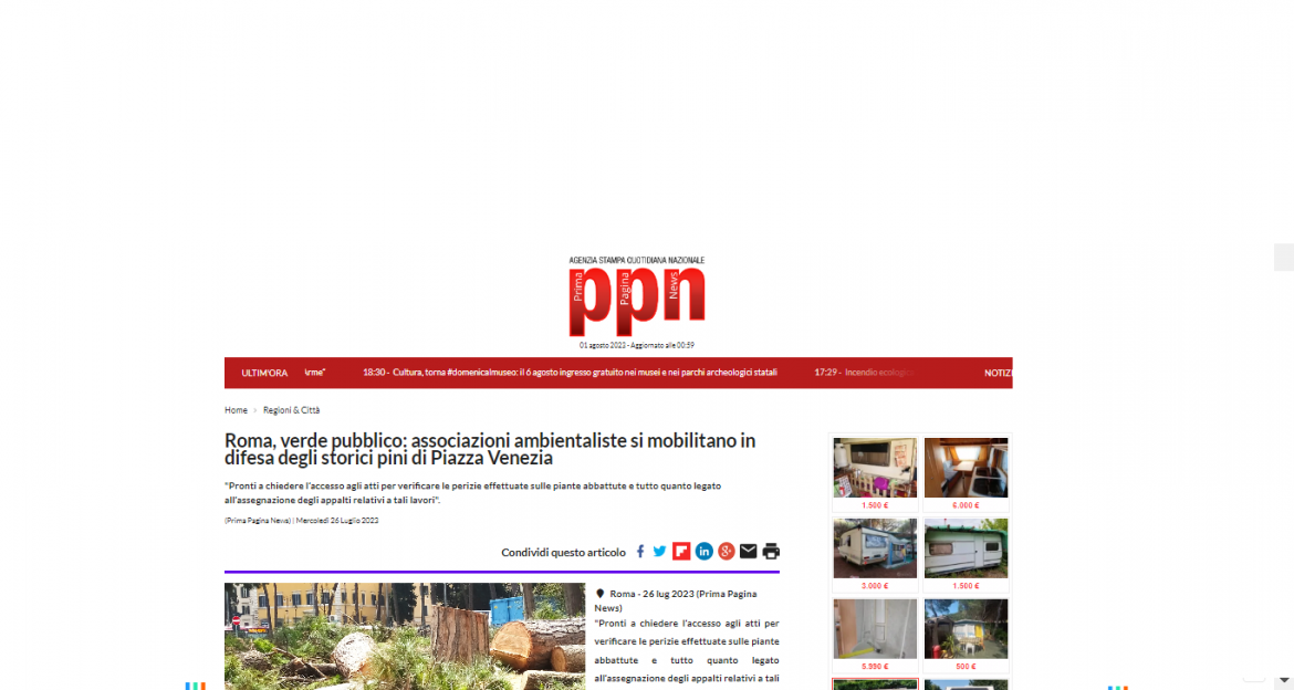 PPN 26 07 23 La protesta de L’Altritalia contro gli abbattimenti di Pini a Piazza Venezia