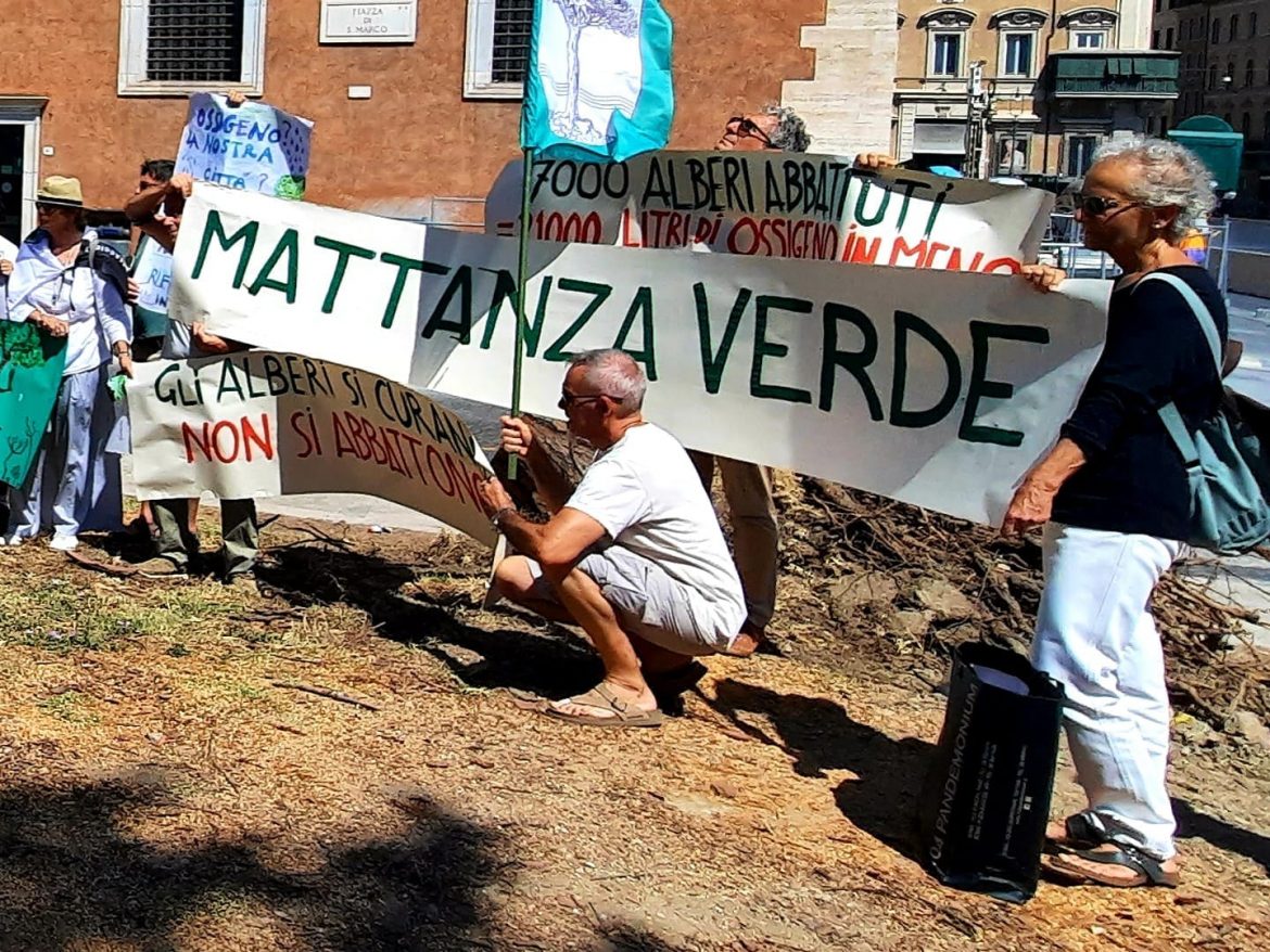 p.venezia11 L’Altritalia e altre 50 associazioni a Piazza Venezia per protestare contro i tagli degli alberi