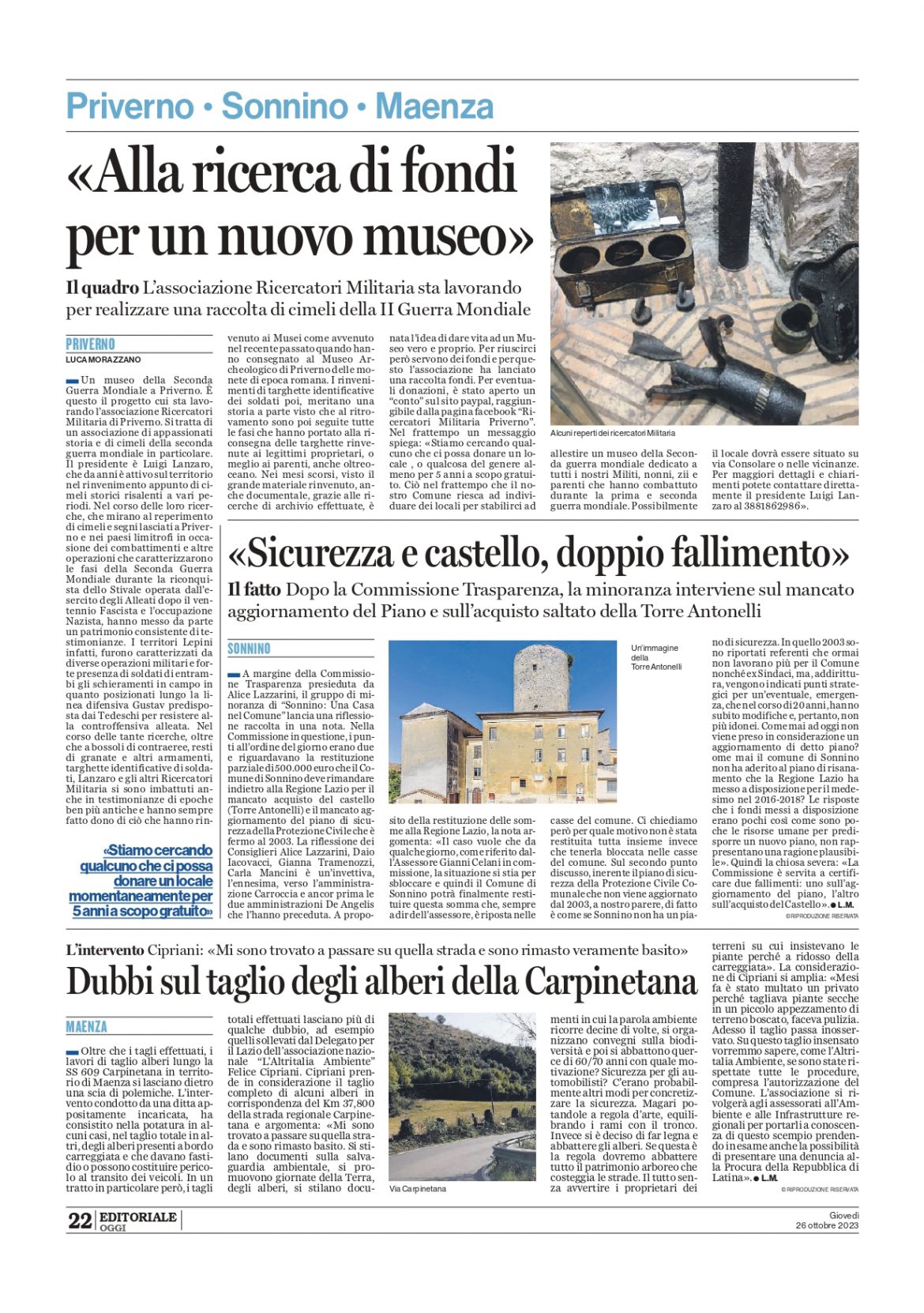 latina oggi 26 10 23 Dubbi sui tagli arborei in provincia di Latina