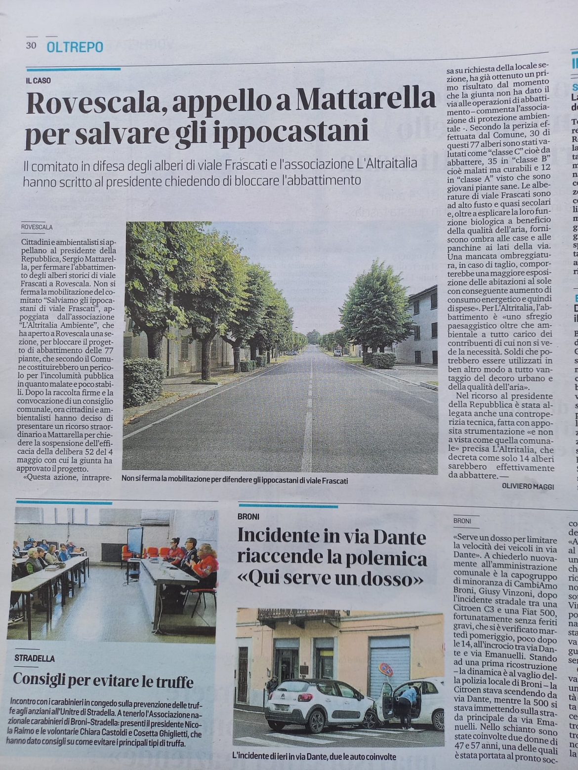 rovescala provincia pavese Ricorso al Presidente per gli alberi di Rovescala