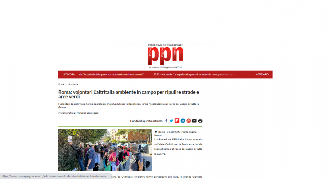 PPN pulizia Roma 31 10 23 Partecipazione dei volontari de L’Altritalia di Roma alla pulizia dei parchi