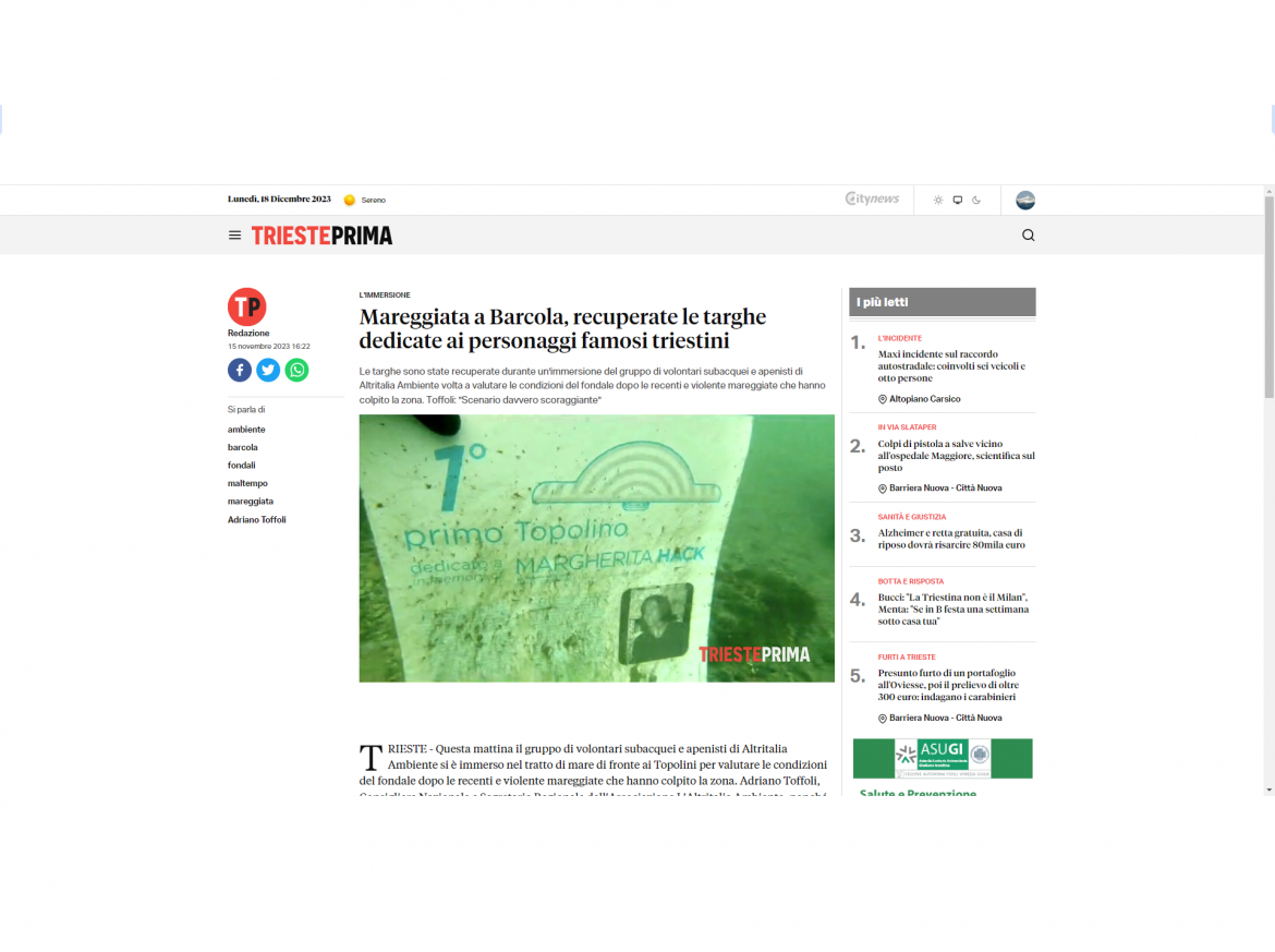 trieste prima 15 11 23 Le attività subacquee della sezione triestina