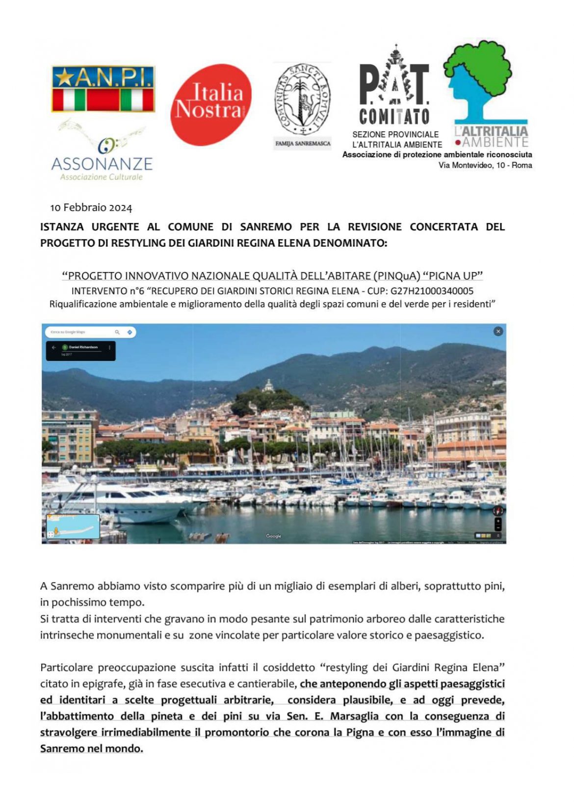 Istanza_giardini_Regina_Elena_Febbrao_2024_page-0002 Ambiente: A Sanremo si cerca di salvare la pineta dei Giardini Regina Elena