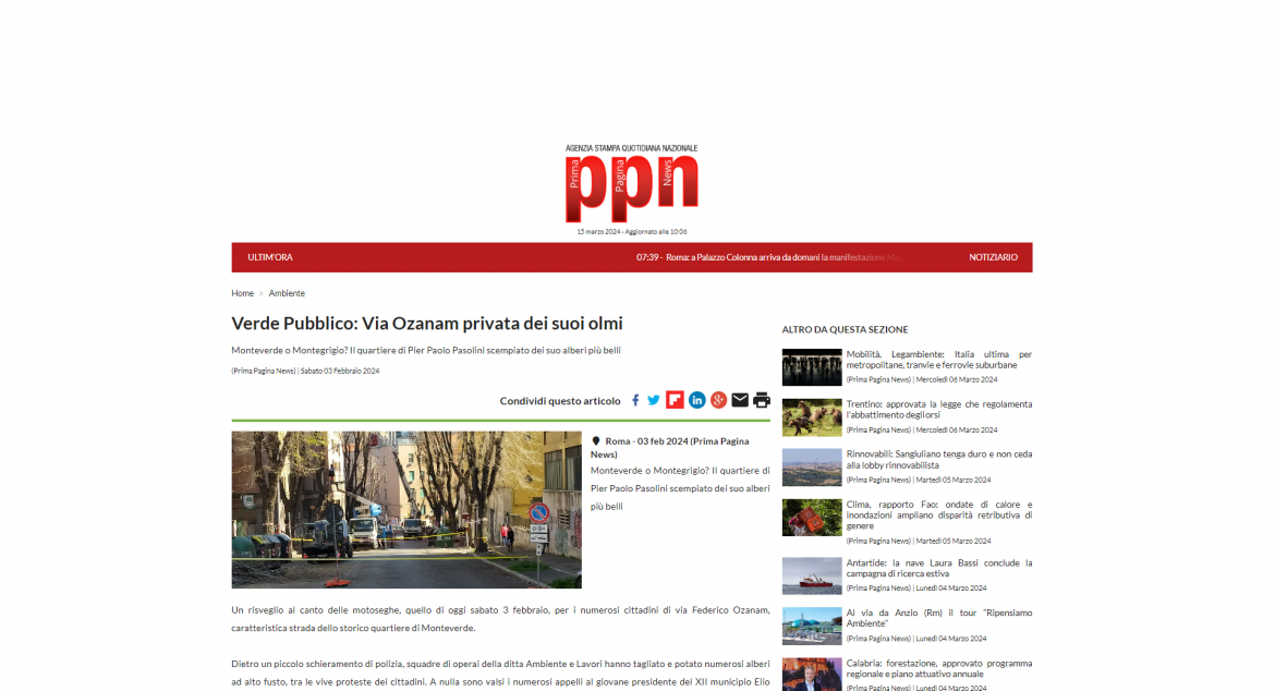 ppn 03 02 24 ozanam Rassegna stampa. Risposta a Gualtieri, appello per Monteverde e via Ozanam.