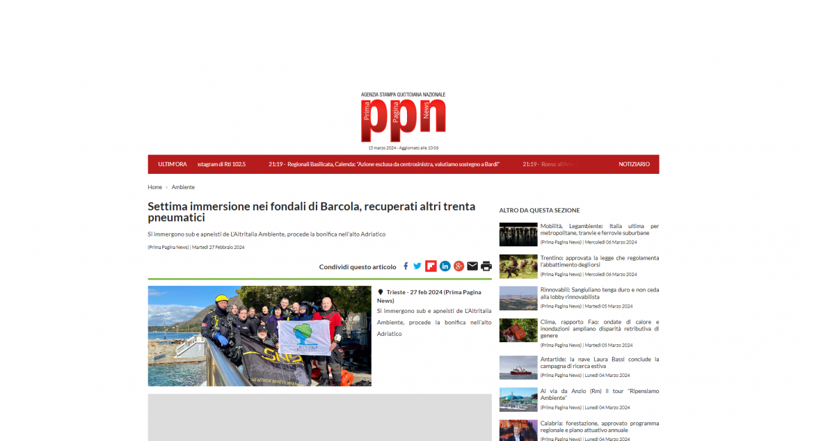 ppn27 02 24 Operazioni di recupero pneumatici fondali di Trieste. La Rassegna Stampa