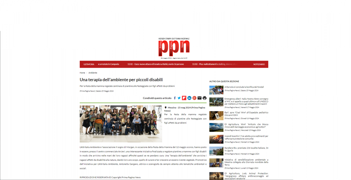 PPN MESSINA festa mamma 25 maggio 24 Messina: Festa della mamma, terapia dell’ambiente per piccoli disabili