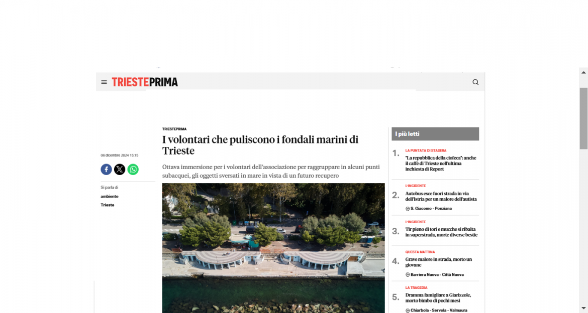 L’Altritalia Trieste: 8° immersione preparatoria in vista della rimozione dei rifiuti dal mare