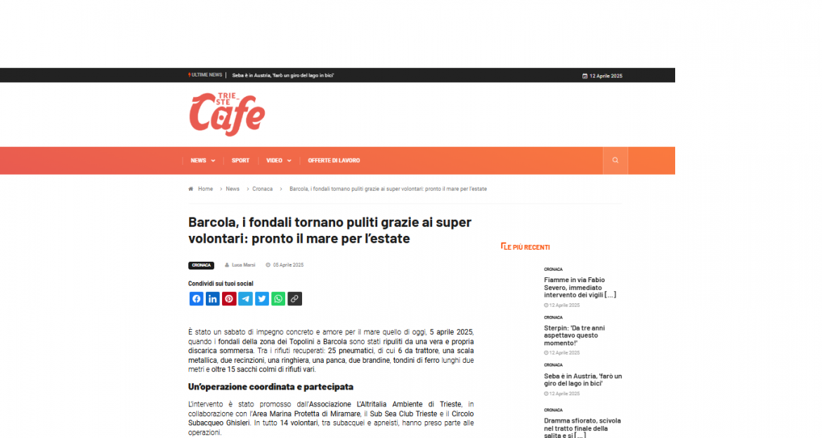 Rifiuti: A Punta Sottile i volontari recuperano cassonetto dal fondale