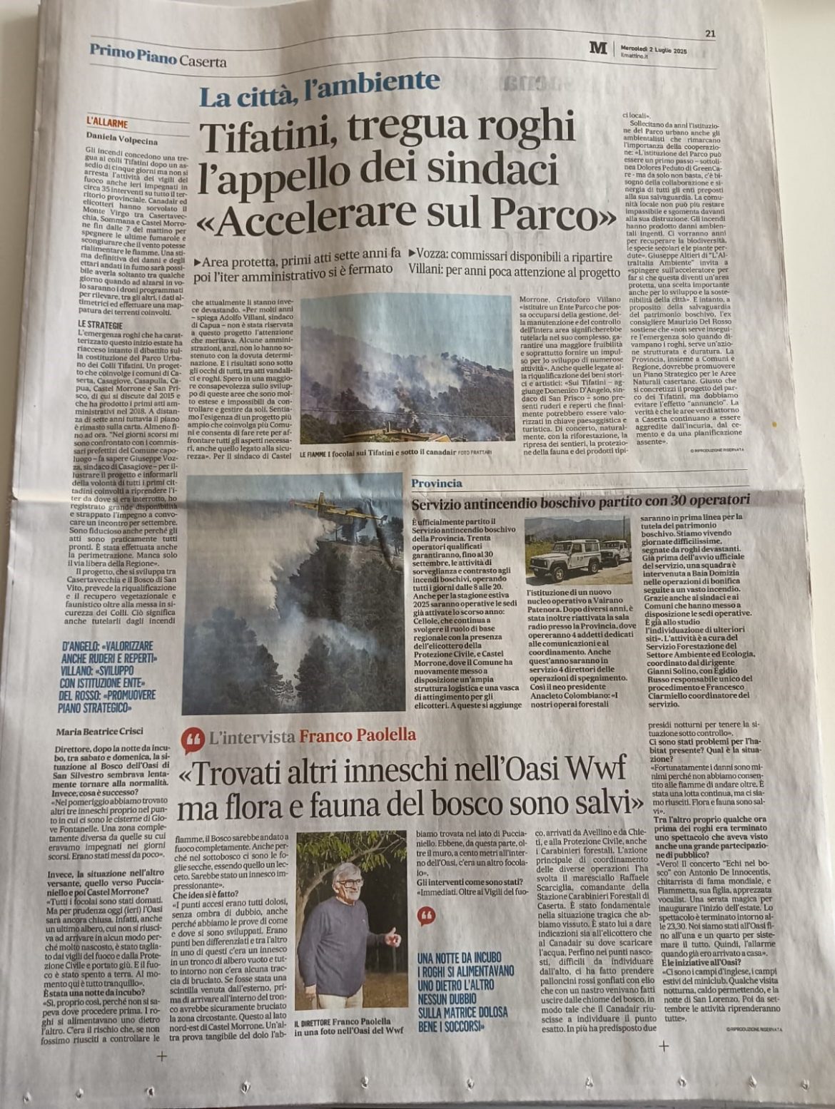 Caserta: L’Altritalia spinge per l’istituzione del Parco dei Colli Tifatini