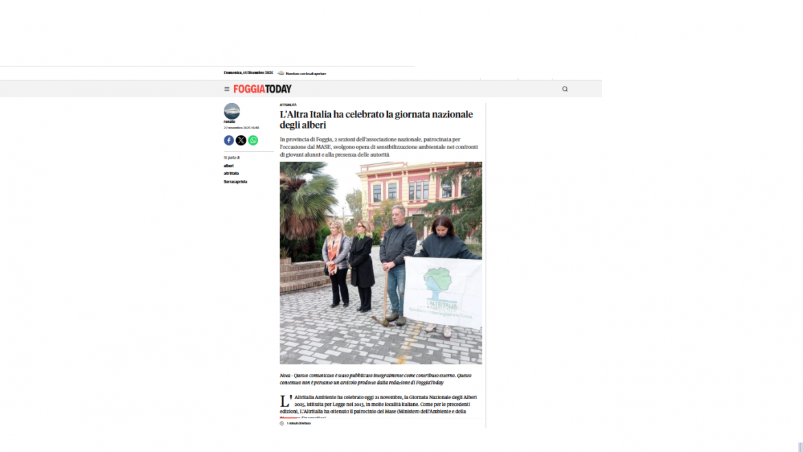 Giornata Nazionale degli Alberi 2025, volontari de L’Altritalia in azione in tutto il Paese